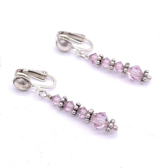 925 Sterling Silver Faceted Beaded Dangle Earrings Lever Back Closure - Picture 1 of 4